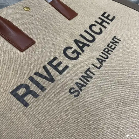 AND BAG LINEN LEATHER IN GAUCHE RIVE TOTE YSL 0616